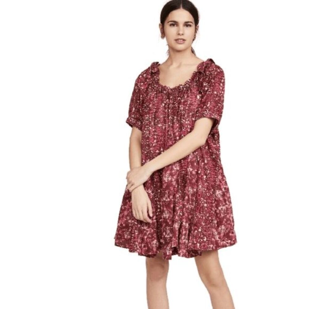 Free People Fuchsia Floral Jet Set Mini Babydoll Dress Women's Size Medium